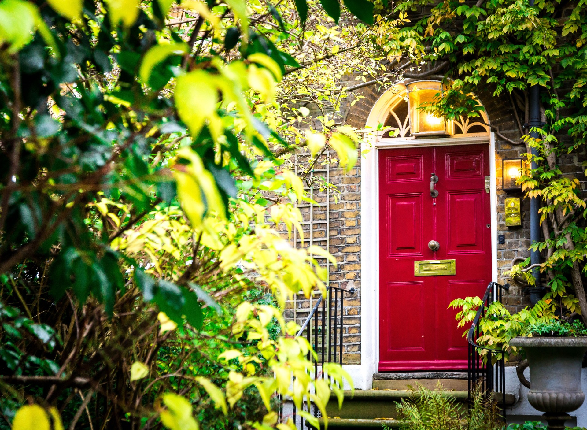 Traditional British house with Red Front Door